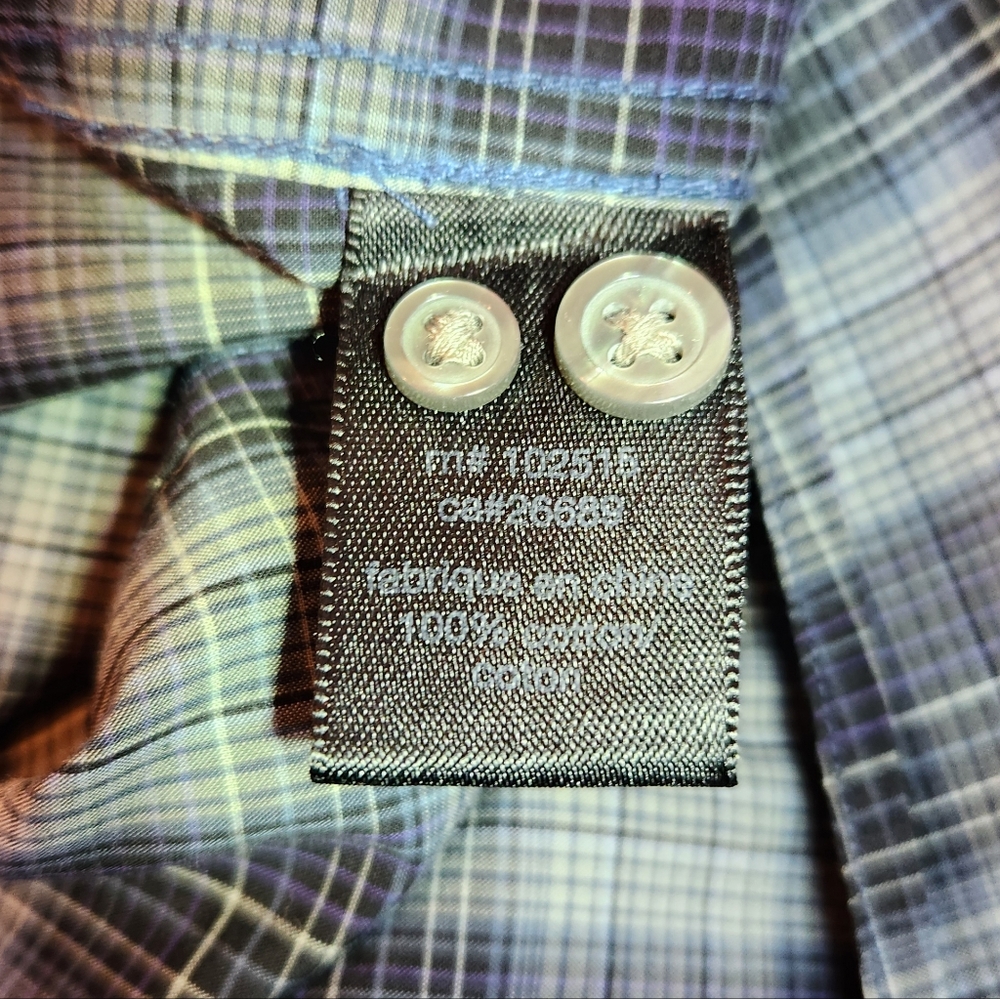 John Varvatos 100% Cotton Blue and Gray Plaid Button Down Shirt Size XL - Picture 6 of 7